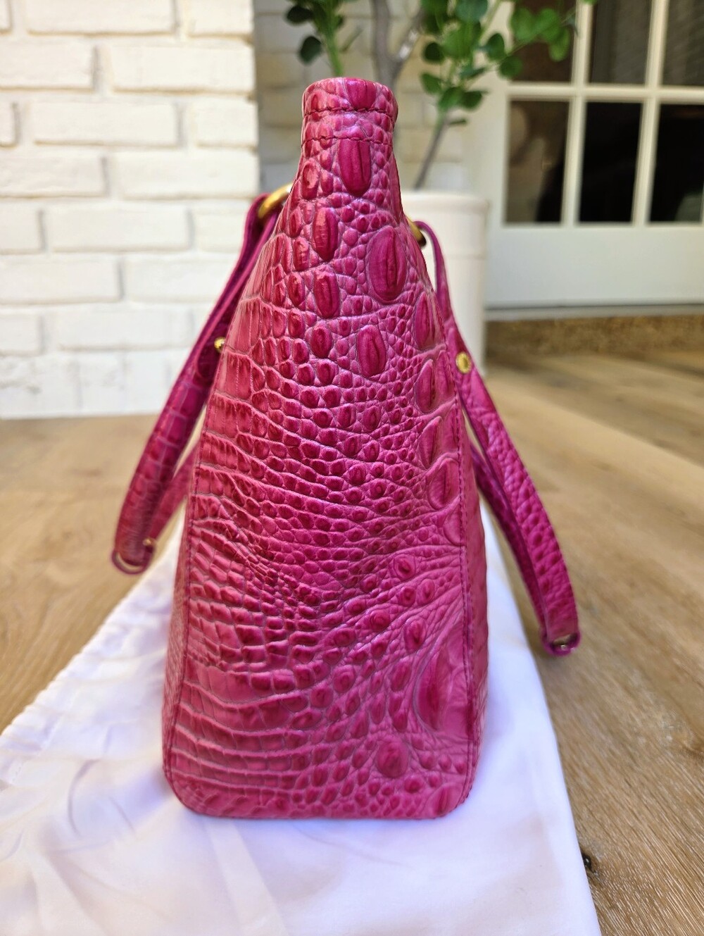 Brahmin Pink Croc-Embossed Tote Bag - Picture 7 of 16